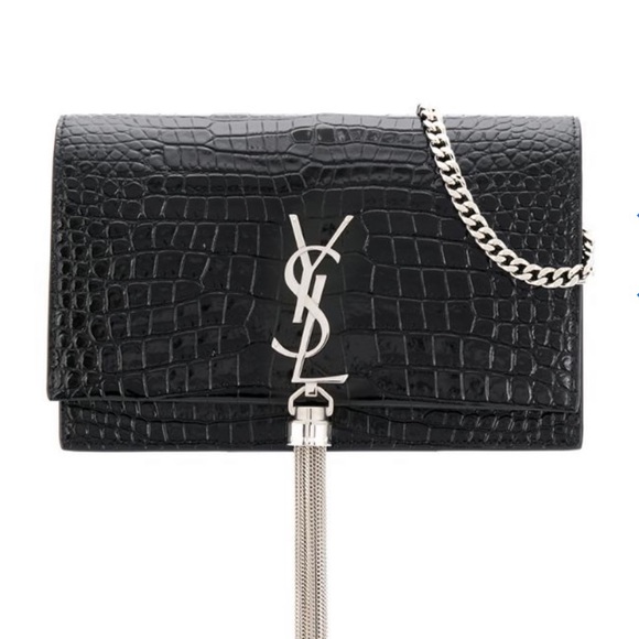 Saint Laurent Handbags - Kate Monogram YSL Crocodile-Embossed Tassel Shoulder Bag